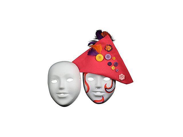 Barnmask/Ansiktsmask i vit, omålad, kartong med gummisnodd, 10 masker/fp