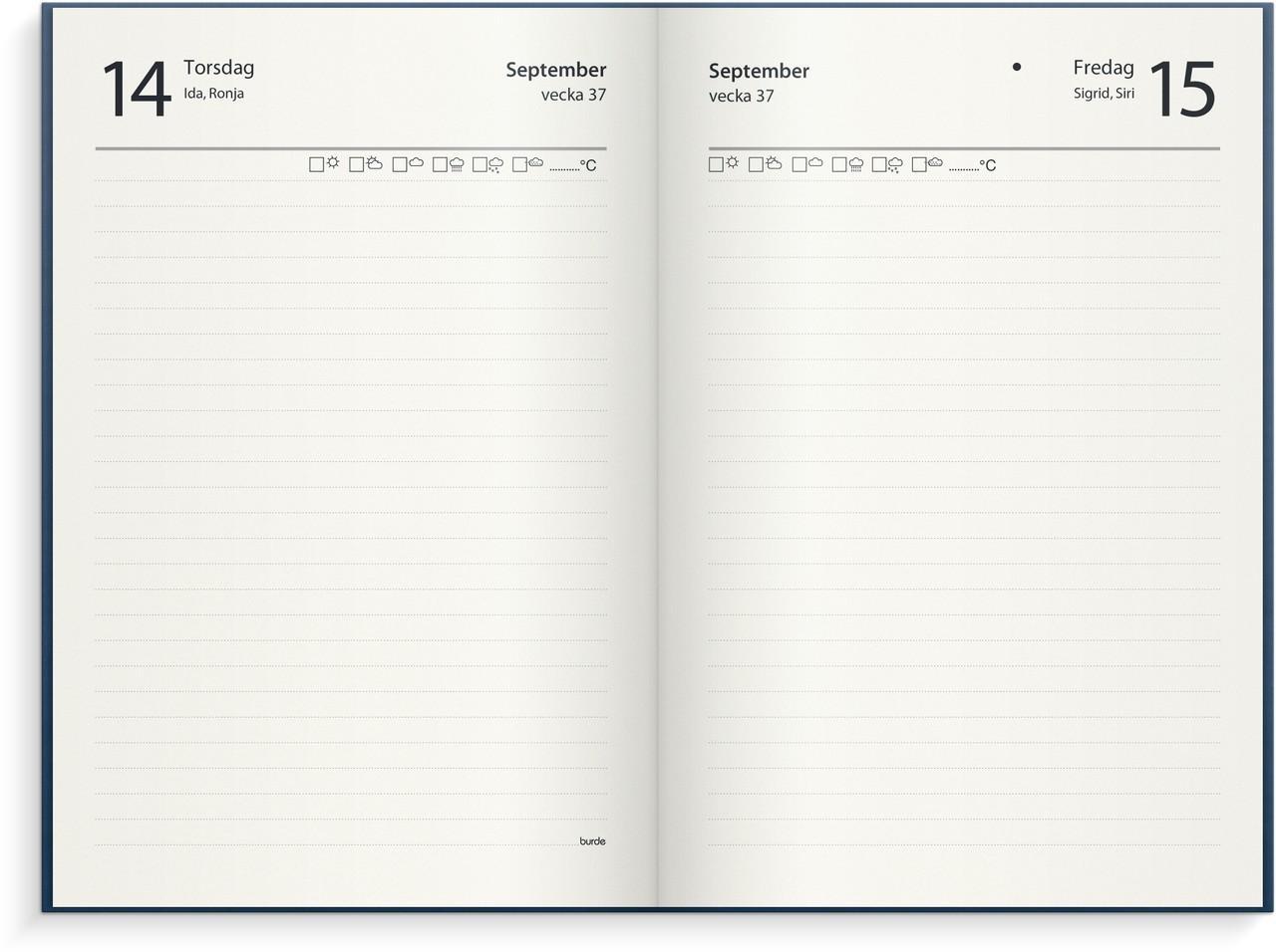 Dagbok 1-årsdagbok, 142x205mm, Burde 1099, Blått konstläder