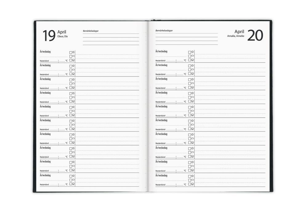 Dagbok Burde 1133 10-årsdagbok Svart linnetextil (ej årsbunden)