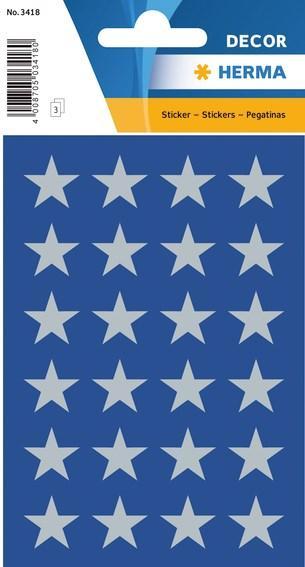 Dekorationsetiketter Herma 3418 Silverstjärnor 15mm 72/fp