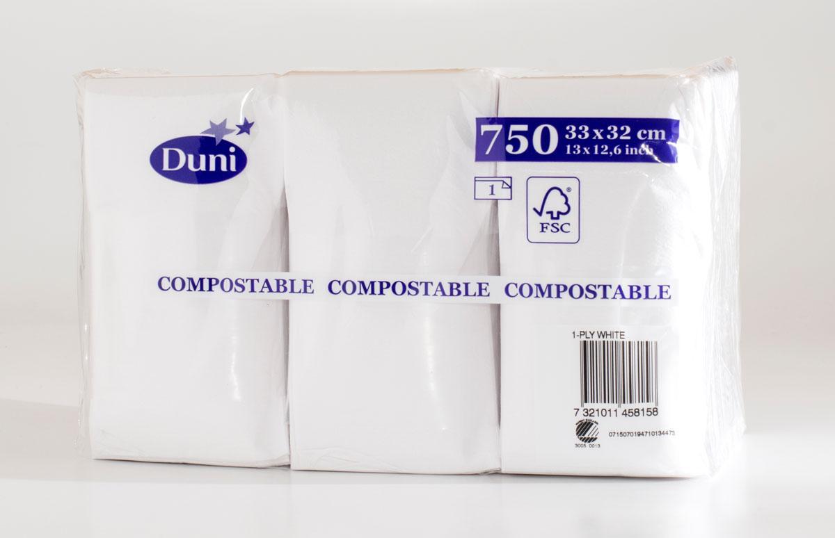 Dispenserservetter, servetter, Duni, till dispenser, 33x32cm, 1-lager, Vit, 750/fp