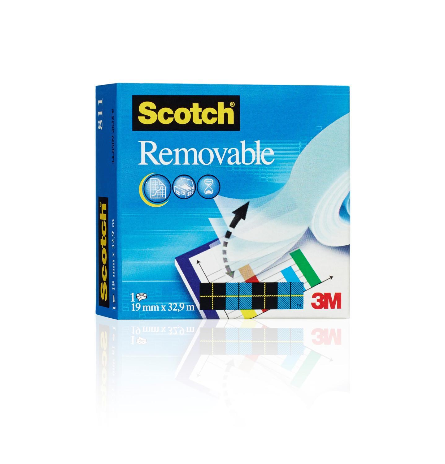 Dokumenttejp Scotch 811 Removable, 32,9m x 19mm, 1rulle/fp