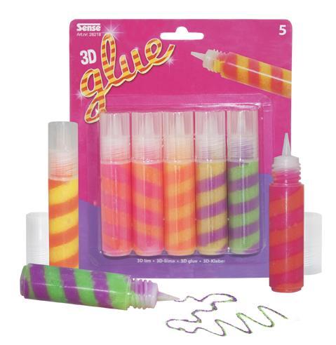 Glitterlim/Dekorationslim Sense 3D Randigt, 23g x 5 limpennor/fp