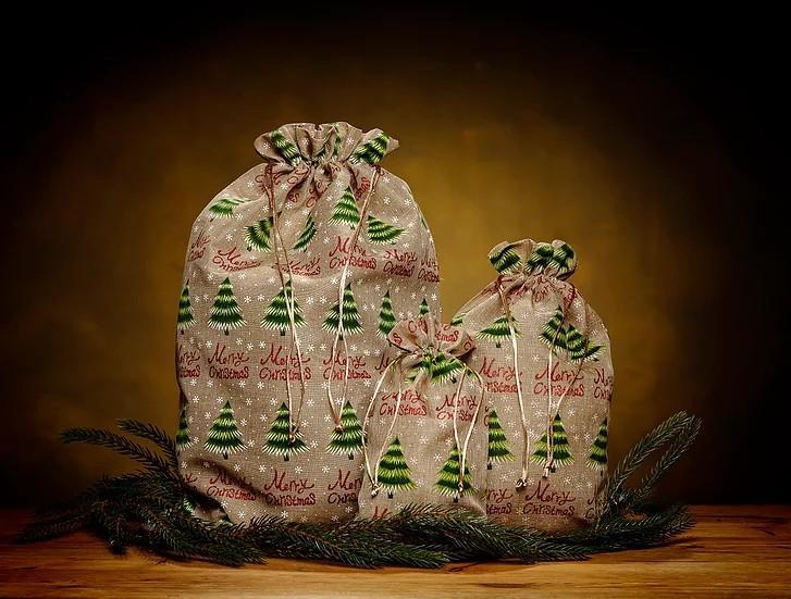 Godissäck/Presentsäck Jultema “Merry Christmas” med band, Small, 17x30cm