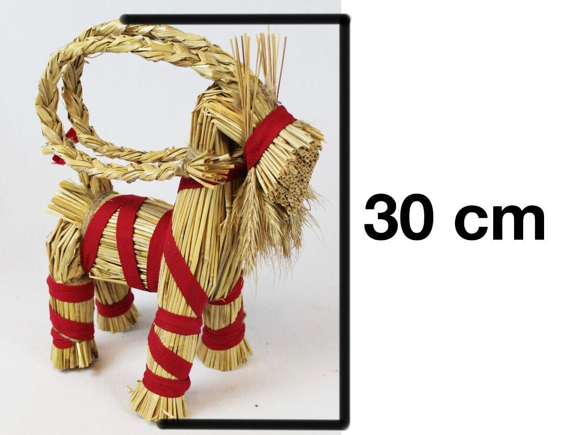 Halmbock/Julbock med julröda bomullsband, stående, 30cm hög