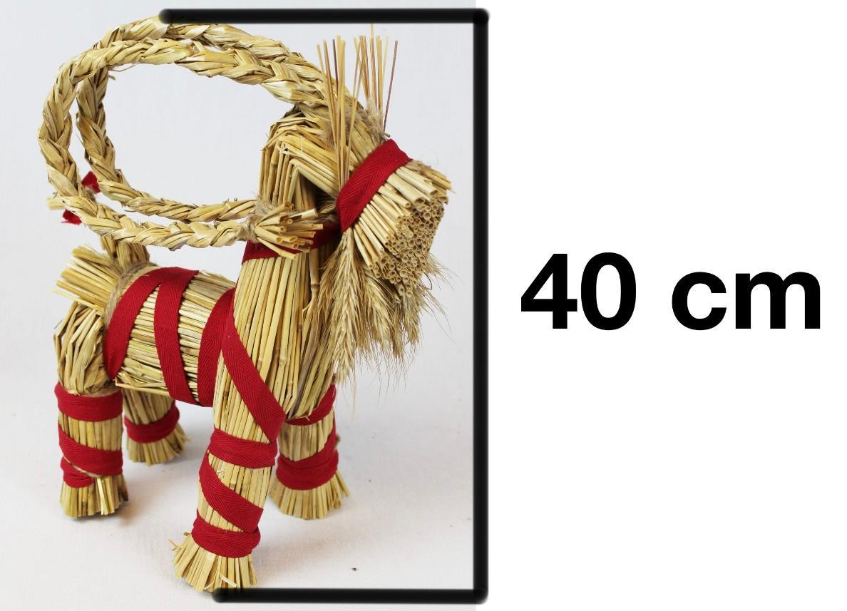 Halmbock/Julbock med julröda bomullsband, stående, 40cm hög
