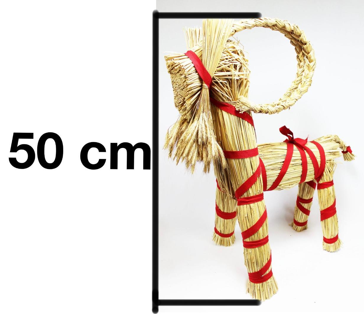 Halmbock/Julbock med julröda bomullsband, stående, 50cm hög