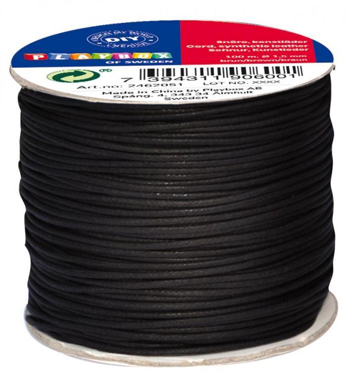 Halsbandssnodd/Snöre, Syntetiskt läder (konstläder), 1,5 mm, 100 meter, Svart