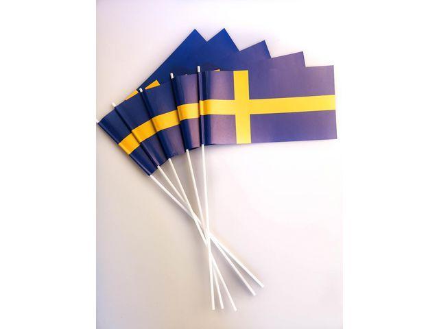 Handflagga, flagga Sverige, Svenska flaggan, 12x22cm, på pinne, 38,5cm, 50 flaggor/fp