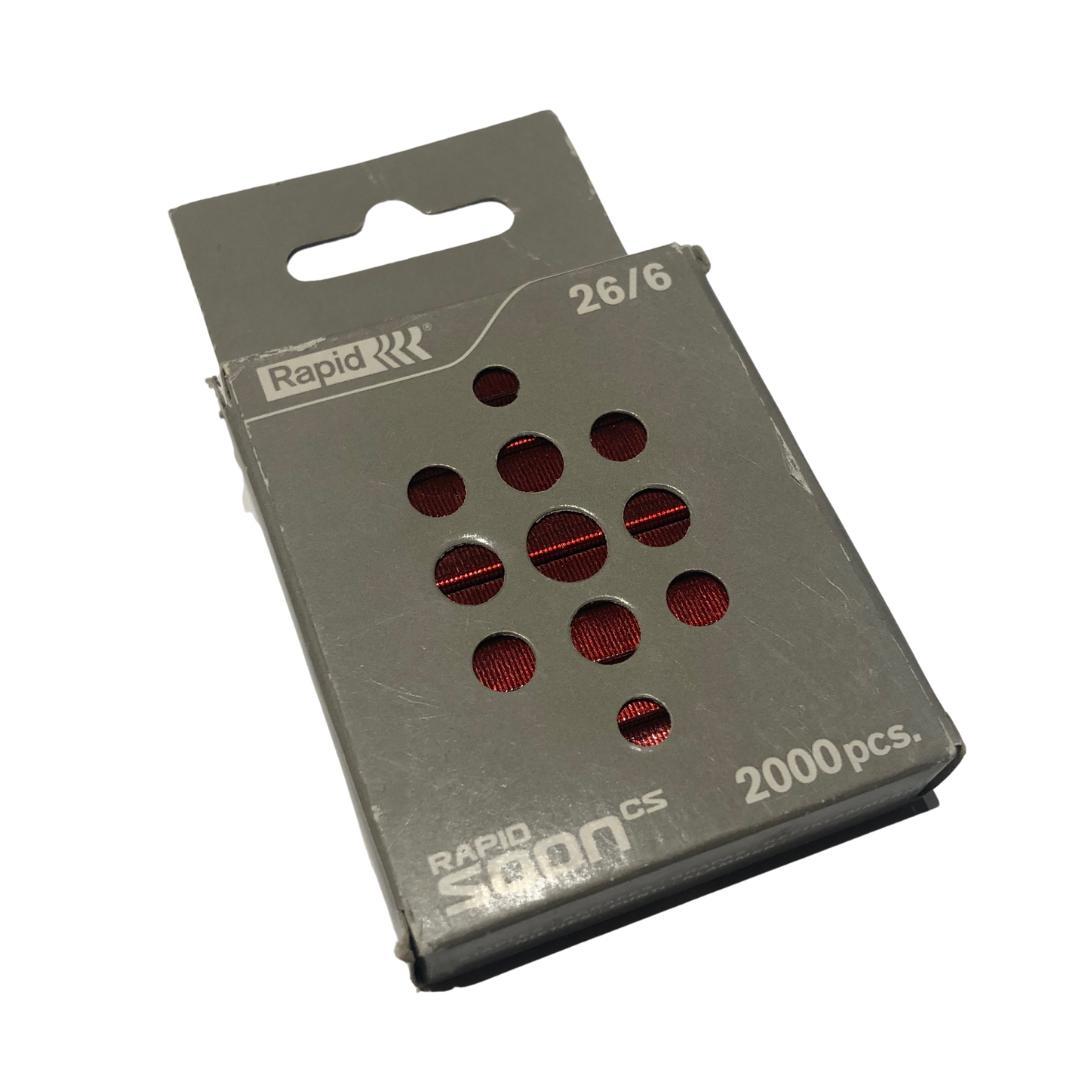 Häftklammer Rapid Soon 26/6, färgade, Röd, 2000 klamrar/ask