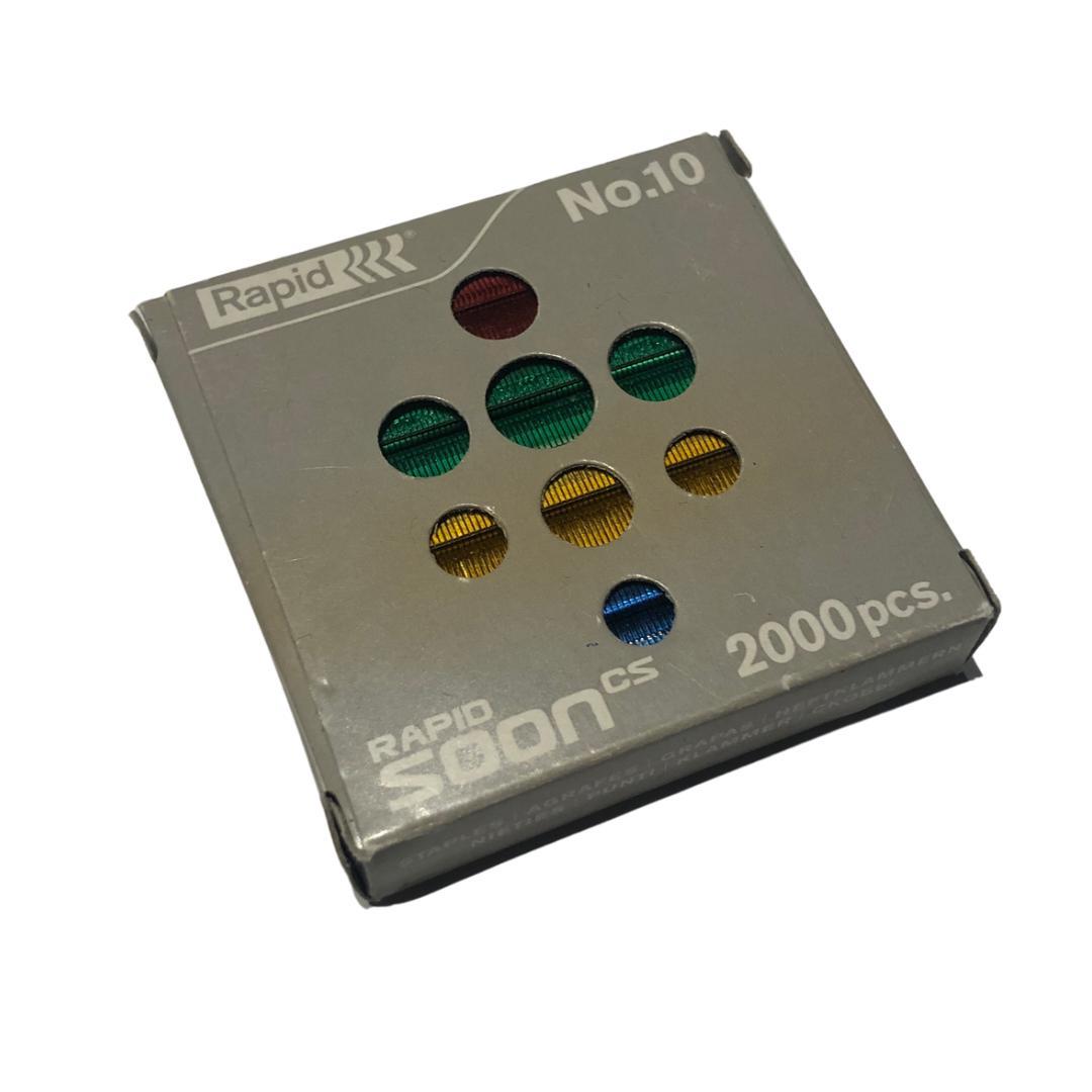 Häftklammer Rapid Soon Nr.10, 10/4, färgade, 2000 klamrar/ask (röd, grön, gul, blå)