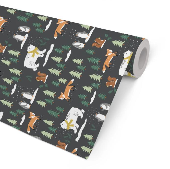 Julpapper/Julklappspapper 57cm x 154m, 80g, Winter Wood (skog och djur), 7 kg, 154 m/rulle