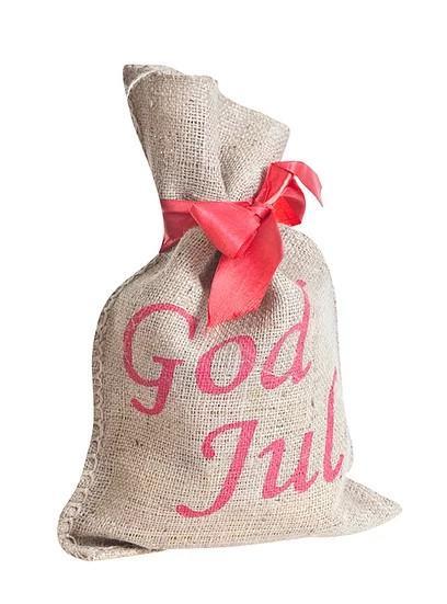 Jutesäck “God Jul” med rött sidenband, Large, 60x30cm