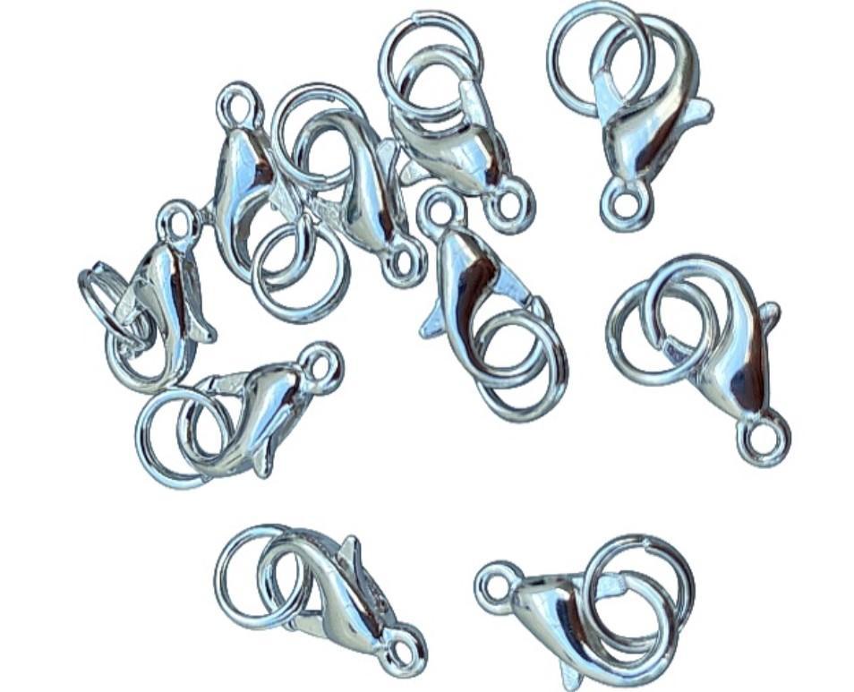 Karbinhakar/Karbinlås/Klolås (smyckeslås) med ring, 10mm Silverfärgade 10/fp