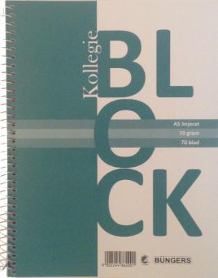 Kollegieblock A5, 70 blad linjerat 1/fp