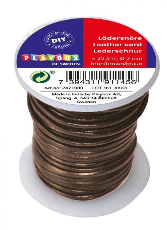 Läderrem/Lädersnöre, rund, 2 mm, 22,5 meter, Brun