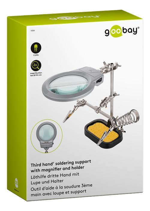 Lödstativ med förstoringsglas och hållare, goobay, silver/svart