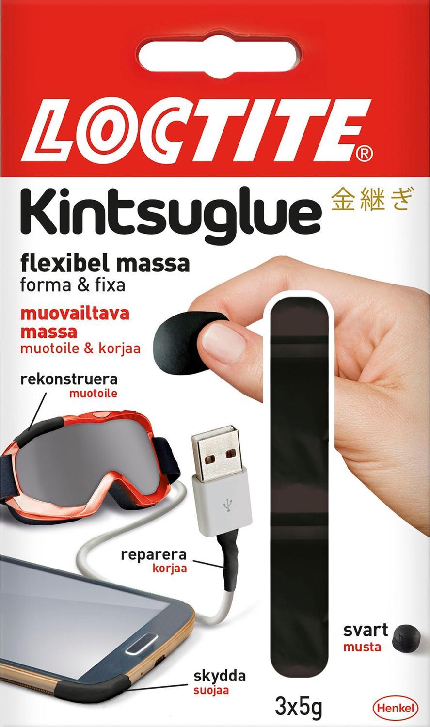 Limmassa/Reparationsmassa Loctite Kintsuglue, flexibel massa, 3 x 5 gram, Svart