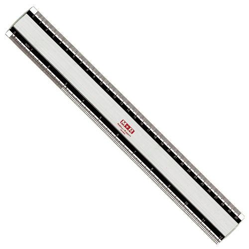 Linjal/Aluminiumlinjal M+R, aluminium, 20cm cm/mm/tum-gradering, med antiglid 1/fp
