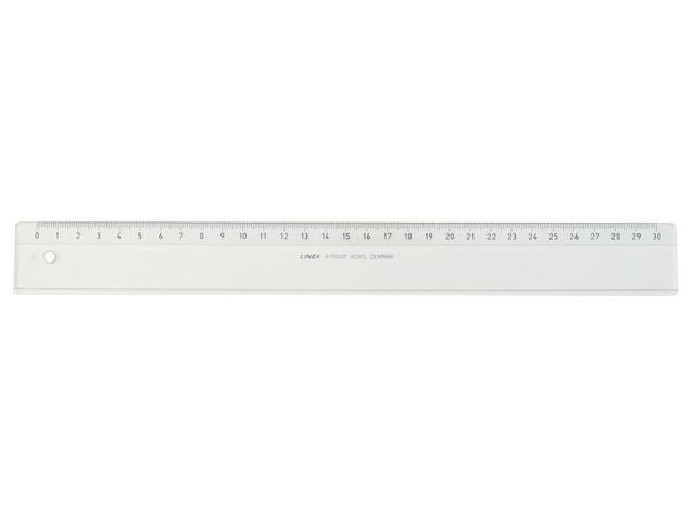 Linjal Linex A1530M 30cm, Glasklar akryl, 1/fp