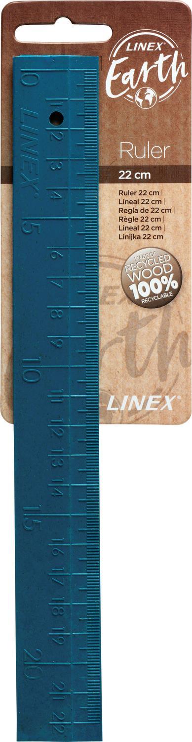 Linjal Linex Earth, återvunnet trä, 22cm cm/mm-gradering, Blå