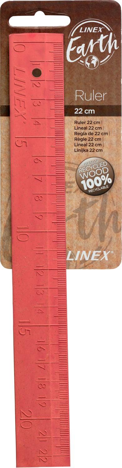Linjal Linex Earth, återvunnet trä, 22cm cm/mm-gradering, Rosa