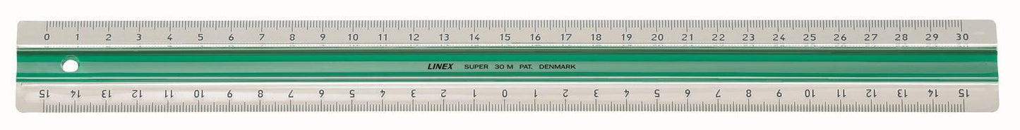 Linjal Linex-S30MM superlinjal, dubbel, antiglid, plast, 30cm cm/mm-gradering, Grön/Transparent 1/fp