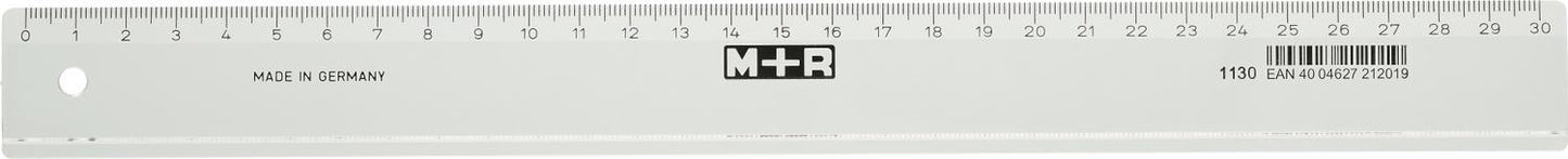 Linjal M+R, plast, 30cm cm/mm-gradering, Klar/Transparent 1/fp