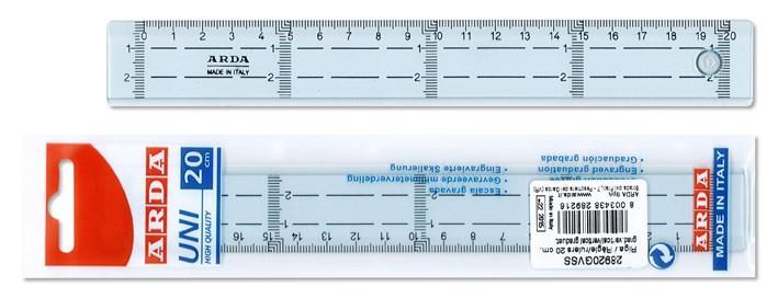 Linjal, tvärgraderad, plast, 20cm cm/mm-gradering, Klar/Transparent 1/fp