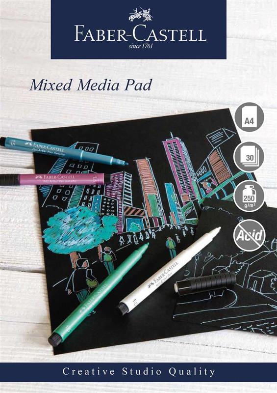 Mixed mediablock Faber-Castell, spiral, A4, 250g, 30 ark, Svart papper, 1 block/fp
