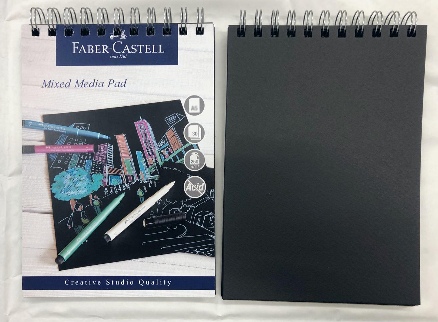 Mixed mediablock Faber-Castell, spiral, A4, 250g, 30 ark, Svart papper, 1 block/fp