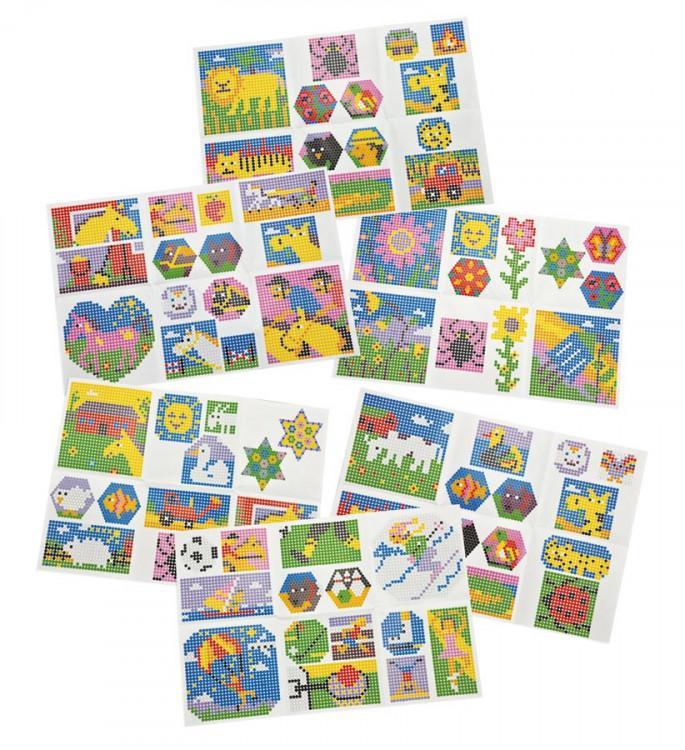 Mönsterkort till pärlplattor 15x15cm, för midirörpärlor (Ø5mm), 108 motiv/fp
