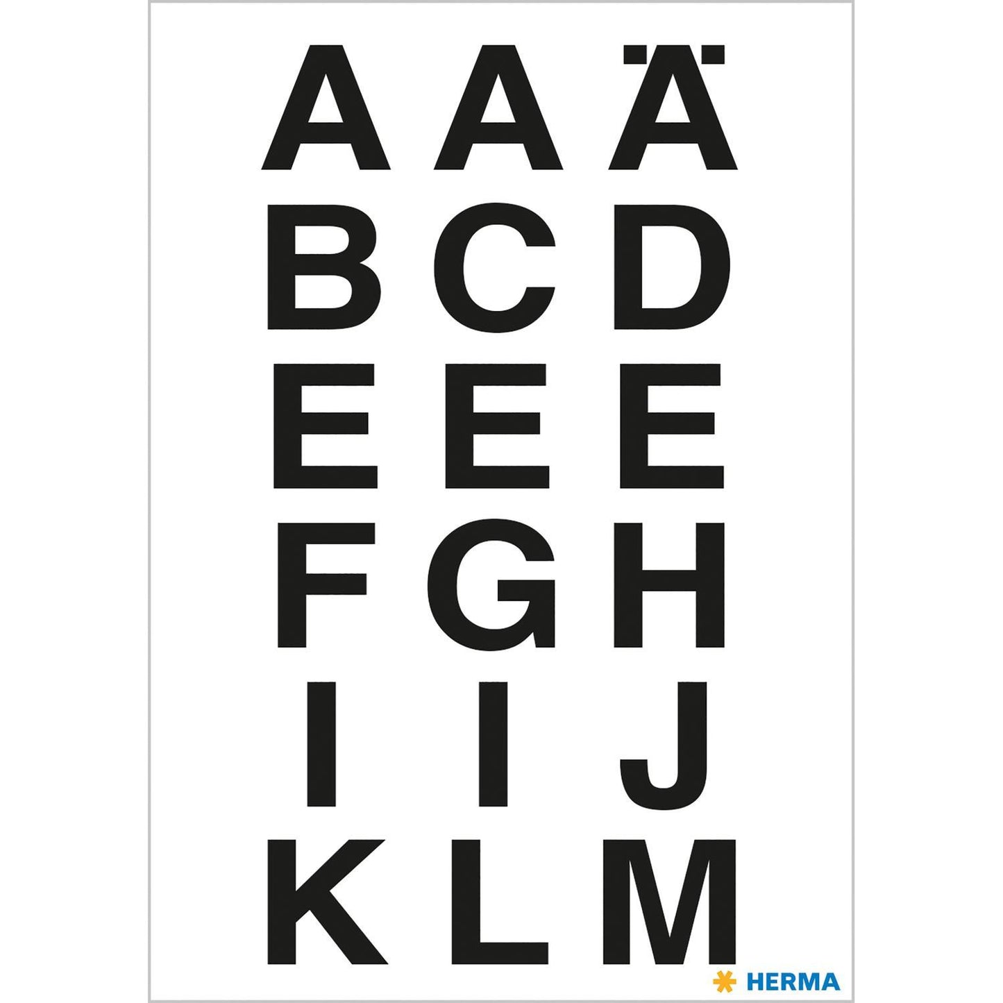 Märketikett Herma Vario 4135 Bokstäver A-Z 15mm, 20x20mm, Svart/Transparent, 2 ark/fp