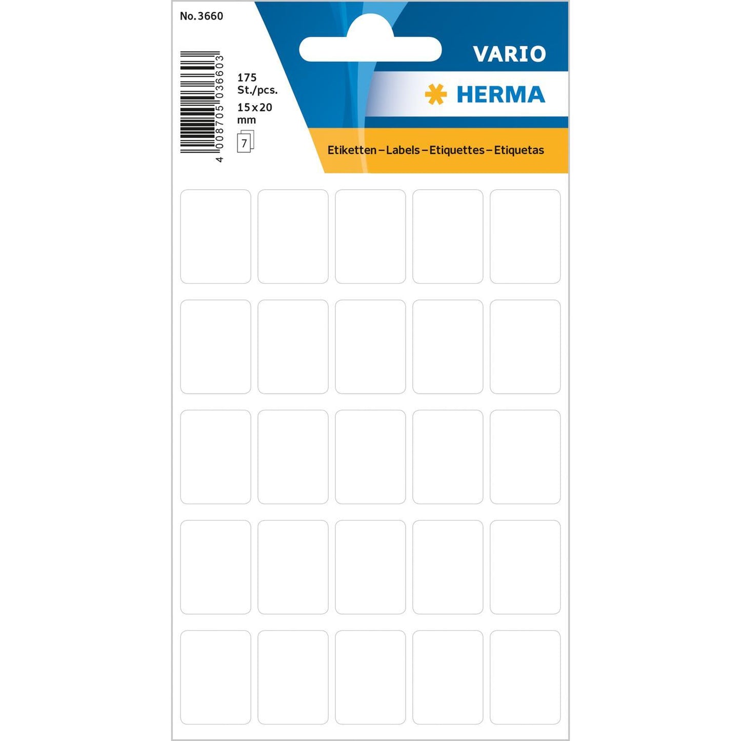 Märketikett Universaletiketter Herma Vario 3660 15x20mm permanent, Vit, 175/fp