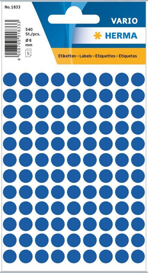 Märketiketter/Signaletiketter Herma Vario 1833 Ø 8mm permanent Mörkblå 540/fp