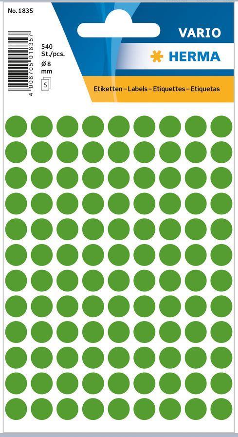 Märketiketter/Signaletiketter Herma Vario 1835 Ø 8mm permanent Mörkgrön 540/fp