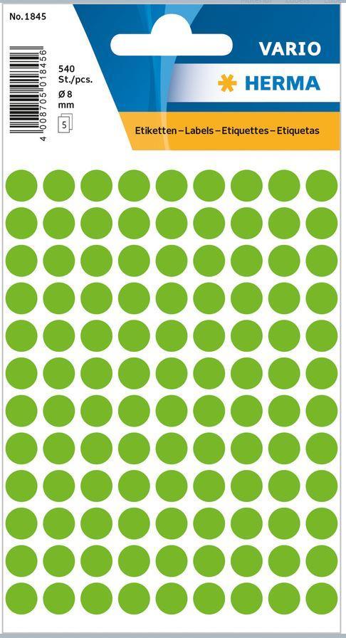 Märketiketter/Signaletiketter Herma Vario 1845 Ø 8mm permanent Grön 540/fp
