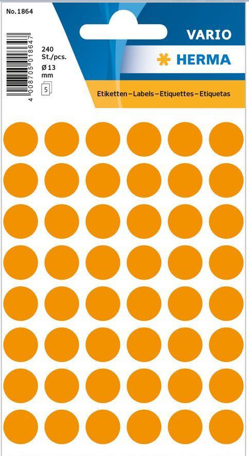 Märketiketter/Signaletiketter Herma Vario 1864 Ø 13mm permanent Lysorange 240/fp