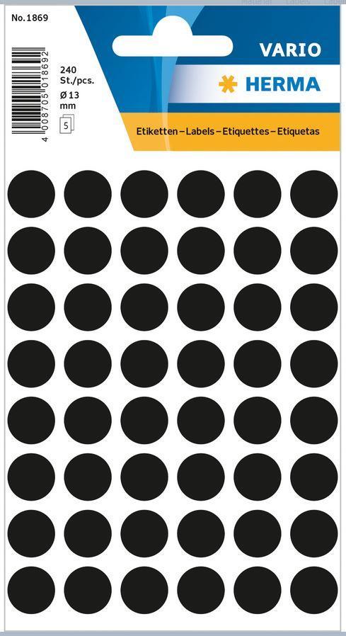 Märketiketter/Signaletiketter Herma Vario 1869 Ø 13mm permanent Svart 240/fp