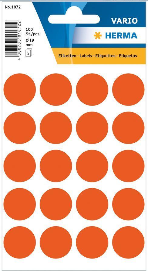 Märketiketter/Signaletiketter Herma Vario 1872 Ø 19mm permanent Röd 100/fp