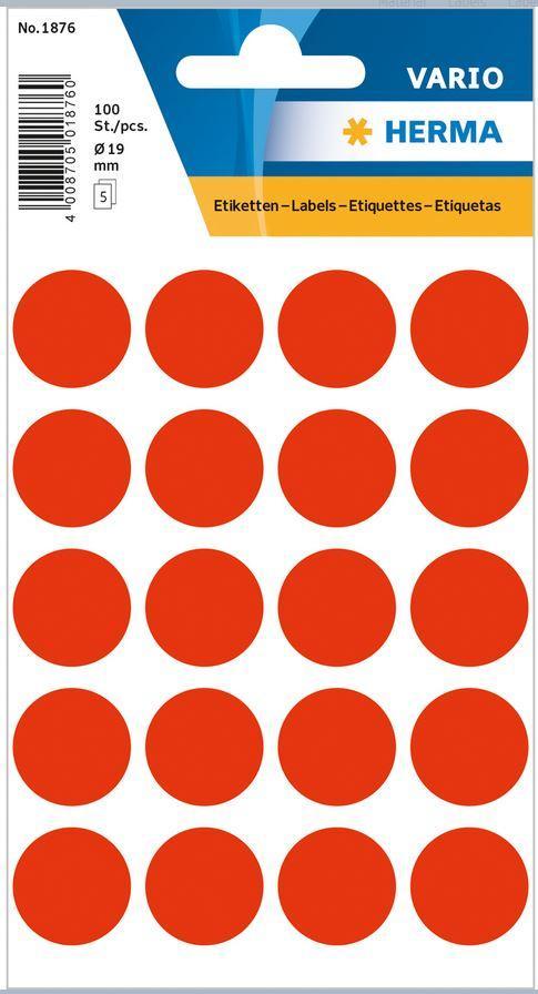 Märketiketter/Signaletiketter Herma Vario 1876 Ø 19mm permanent Lysröd 100/fp