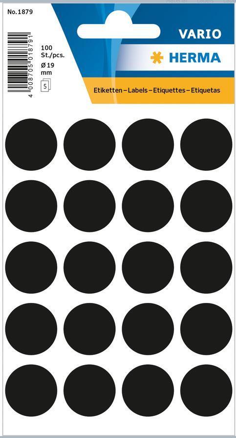 Märketiketter/Signaletiketter Herma Vario 1879 Ø 19mm permanent Svart 100/fp