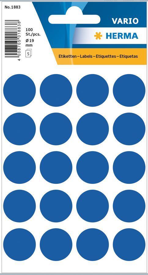 Märketiketter/Signaletiketter Herma Vario 1883 Ø 19mm permanent Mörkblå 100/fp