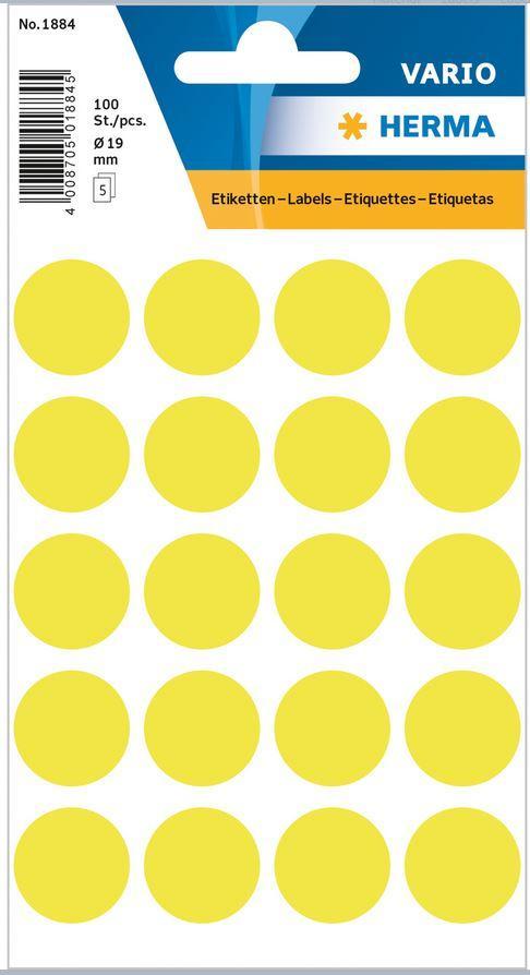 Märketiketter/Signaletiketter Herma Vario 1884 Ø 19mm permanent Lysgul 100/fp