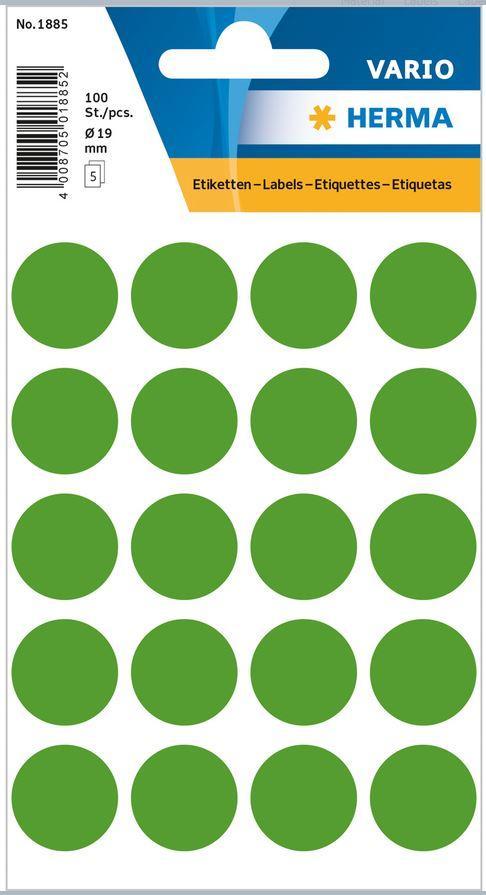 Märketiketter/Signaletiketter Herma Vario 1885 Ø 19mm permanent Mörkgrön 100/fp