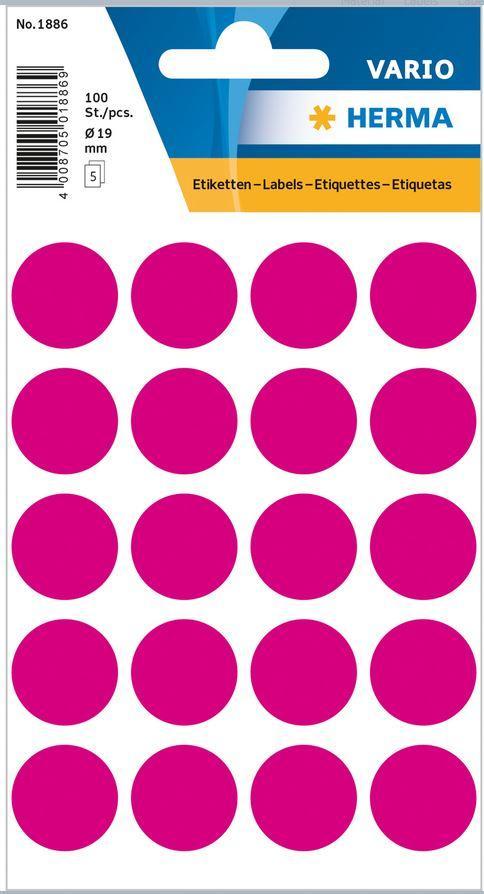 Märketiketter/Signaletiketter Herma Vario 1886 Ø 19mm permanent Rosa 100/fp