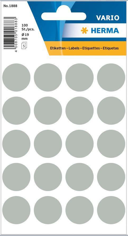 Märketiketter/Signaletiketter Herma Vario 1888 Ø 19mm permanent Grå 100/fp