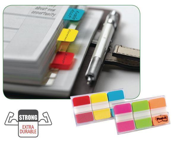 Märkflik Post-it Index Strong, Extra slitstarka, 25,4x38,1mm, Röd, Gul, Blå (686-RYBEU), 22 flikar x 3 färger/fp