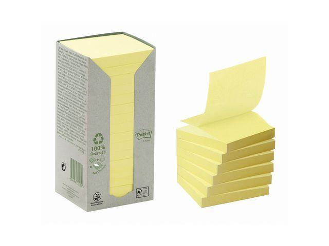 Notisblock/Z-block Post-it Z-Notes 100% Recycled/återvunnen (R330-1T) 76x76mm Gul 16/fp