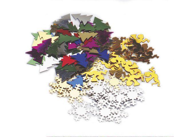 Paljetter, Paljettmix jul, plast, 60 gram/fp (Guld, Silver, Blandade färger, Snöflingor, granar, änglar)